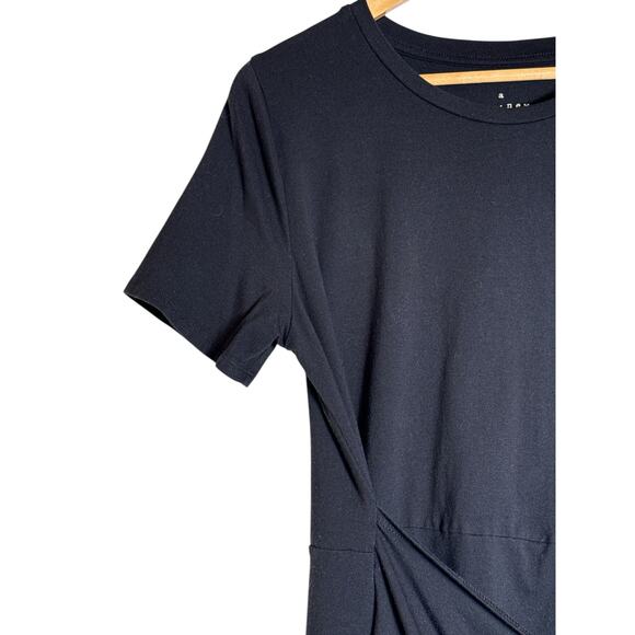 A New Day Women Short Sleeve Soft Stretch Modal Tie Side Mini Dress Size L Black - Picture 4 of 7